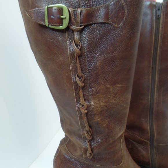 Brown Leather Zip Up Boots W Braided Trim & Buckle With Character Sz 9 #6436398 - Picture 2 of 16